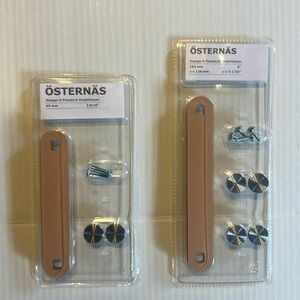 NIB IKEA Osternas set of 2 leather tan handles drawer pulls with silver finish